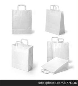 set of recycle white paper bags on white background