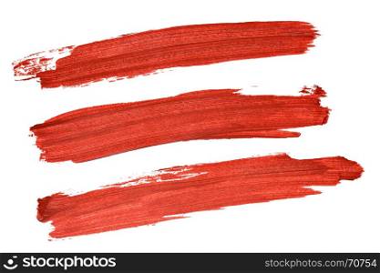 Set of red acryl brush strokes isolated on the white background