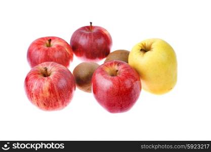 set of red apples and kiwis, isolated on white