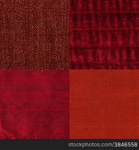 Set of red fabric samples, texture background.