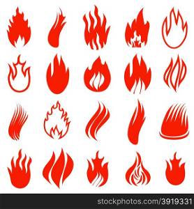 Set of Red Fire Icons Isolated on White Background. Fire Icons