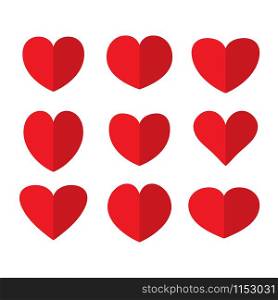 Set of red hearts icons vector illustration. Set of red hearts icons vector