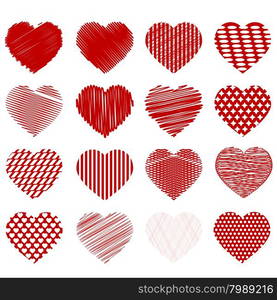 Set of Red Hearts Isolated on White Background. Set of Red Hearts