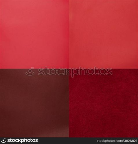 Set of red leather samples, texture background.
