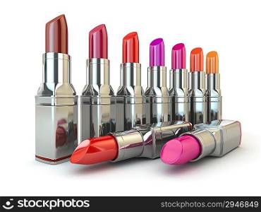 Set of red lipsticks on white isolatd background. 3d