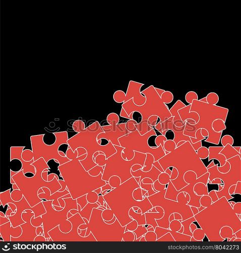 Set of Red Puzzle on Black Background. Jigsaw Pattern. Set of Red Puzzle. Jigsaw Pattern
