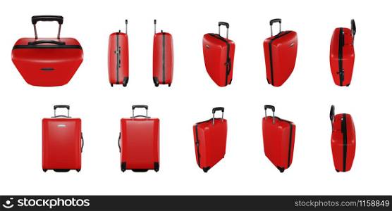 Set of Red travel bag isolated on white background.