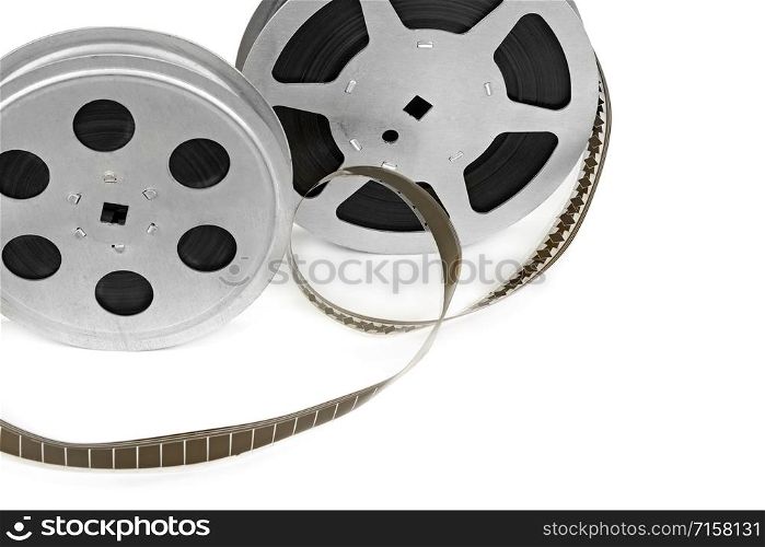 Set of reels with film strip isolated on a white background. Free space for your text.