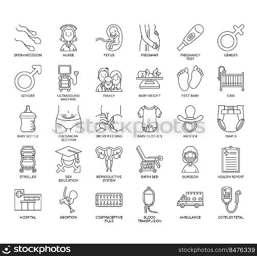 Set of reproductive health thin line icons for any web and app project.