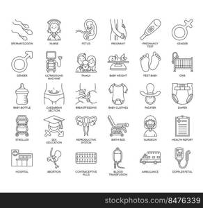 Set of reproductive health thin line icons for any web and app project.