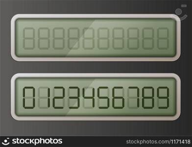 Set of retro digital electronic numbers on green display. Set of retro digital electronic numbers on glossy display