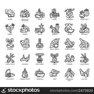 Set of Root Vegetables thin line icons for any web and app project.