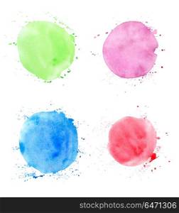 Set of round abstract watercolor blots on a white background for design . Round abstract watercolor blots
