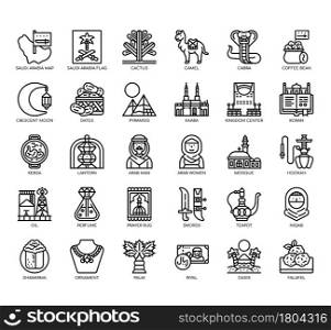 Set of Saudi Arabia symbol thin line and pixel perfect icons for any web and app project.