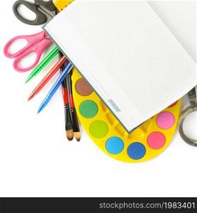 Set of school and office supplies isolated on white background. Concept: back to school.