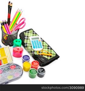 Set of school and office supplies isolated on white background. Concept: back to school. Place for your text.