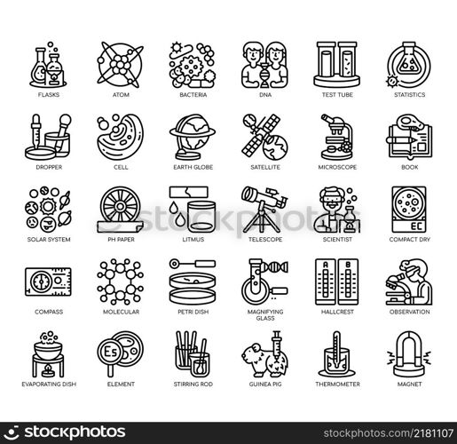 Set of Scientific study thin line icons for any web and app project.