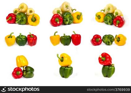 set of seet bell peppers isolated on plain white background.