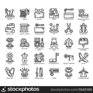 Set of Sewing accessories thin line icons for any web and app project.