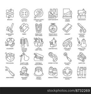 Set of Sewing Equipment thin line icons for any web and app project.