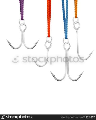 set of Shiny fishing hook on white background.
