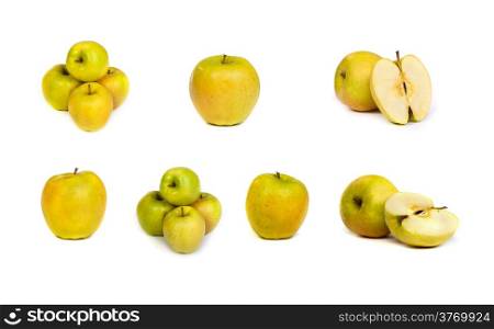 Set of shiny green apples isolated on a white background