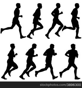 Set of silhouettes. Runners on sprint, men. vector illustration.