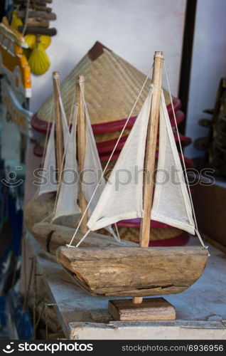 Set of small colorful model boats