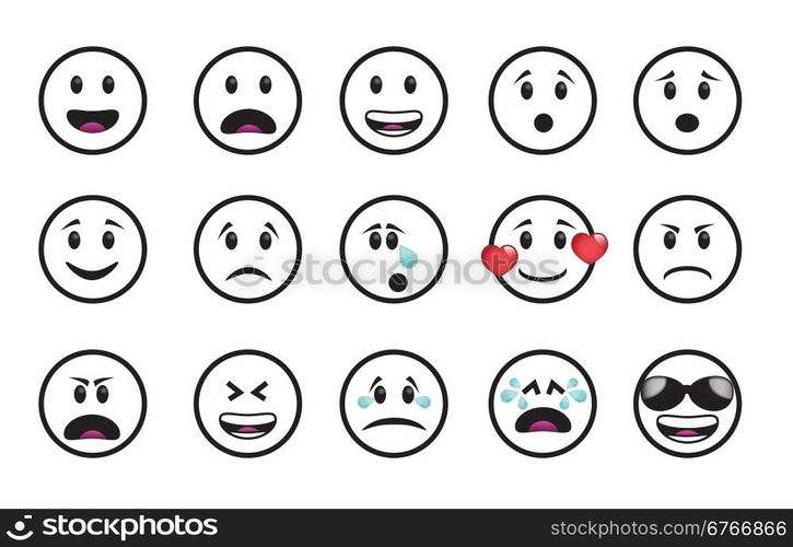 Set of smiley icons in different emotions and moods.