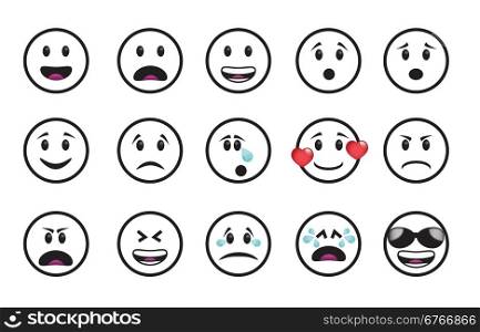Set of smiley icons in different emotions and moods.