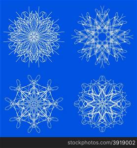 Set of Snow Flakes Isolated on Blue Background. Snow Flakes
