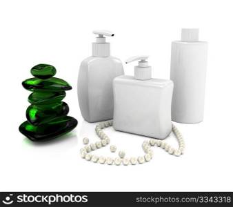Set of spa bottles over white. Computer generated image