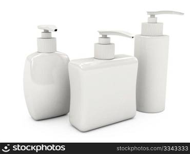 Set of spa bottles over white. Computer generated image