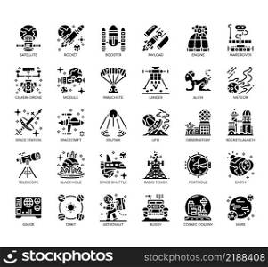 Set of Space Technology thin line icons for any web and app project.