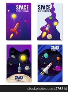 Set of space Template , space travel, exploration of the universe, other planets, flying rockets, stars of distant galaxies, vector, banner, illustration, isolated. Set of space Template , space travel, exploration of the universe, other planets, flying rockets, stars of distant galaxies, vector, banner, illustration, isolated. Template of flyear, magazines, posters, book cover, banners.