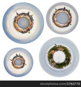 set of spherical panoramas of Stockholm city from Strommen bay, Sweden