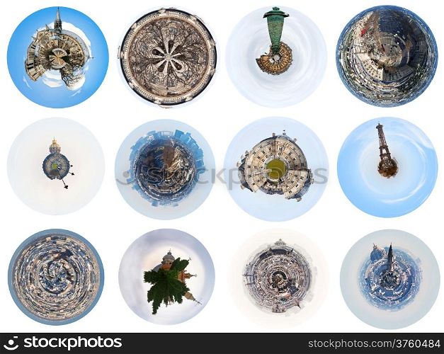 set of spherical Paris cityscapes and landmarks, France