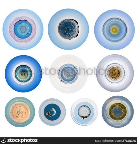 set of spherical views of different seascapes