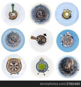 set of spherical views of Paris districts and landmarks, France