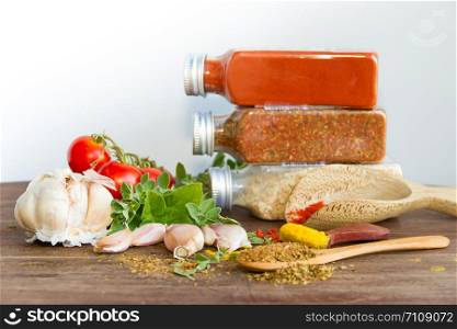 set of spices and fresh herbs