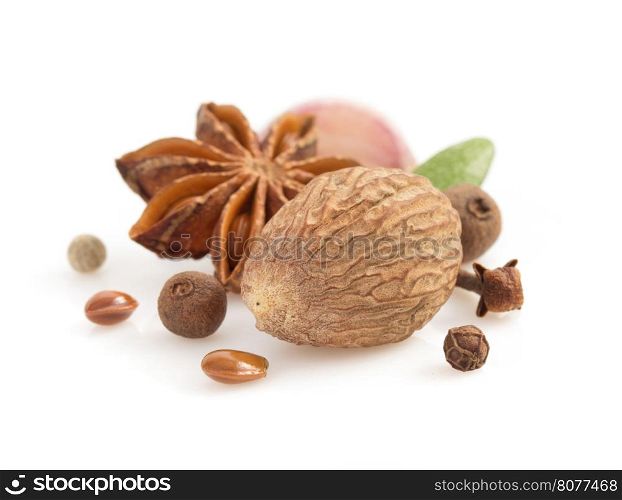 set of spices and herbs isolated on white background