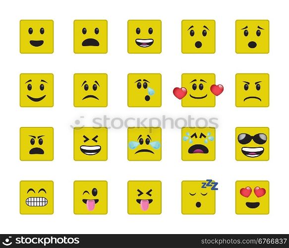 Set of square icons in different emotions and moods.