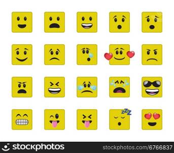 Set of square icons in different emotions and moods.