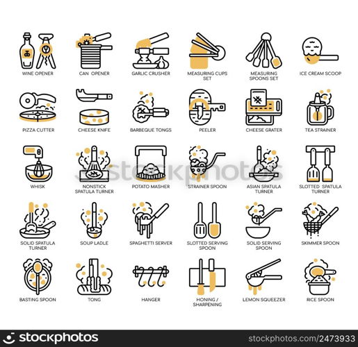 Set of Stainless-Steel Kitchen thin line icons for any web and app project.