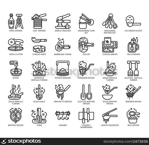 Set of Stainless-Steel Kitchen thin line icons for any web and app project.