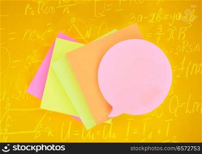 Set of stickers on yellow background with math formulas. Set of stickers