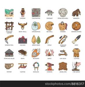 Set of Stone Age thin line icons for any web and app project.