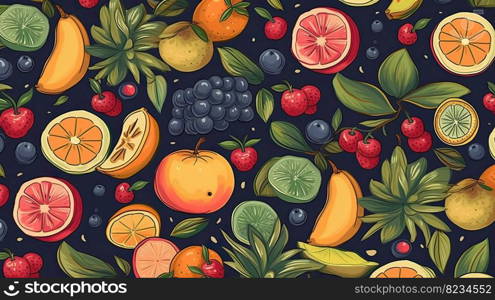 Set of summer fruits to use as wallpaper. Generative AI