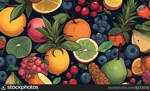 Set of summer fruits to use as wallpaper. Generative AI