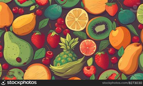 Set of summer fruits to use as wallpaper. Generative AI